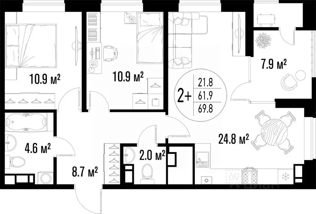 2-к кв. Астраханская область, Астрахань ул. Ахшарумова (69.8 м) - Фото 2