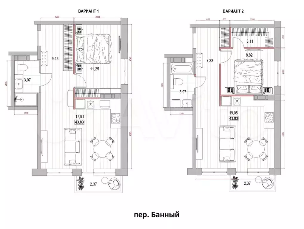 2-к. квартира, 43,8м, 3/8эт. - Фото 0