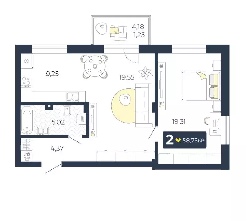 2-комнатная квартира: посёлок Солонцы, Кедровая улица, 7 (49.75 м) - Фото 1