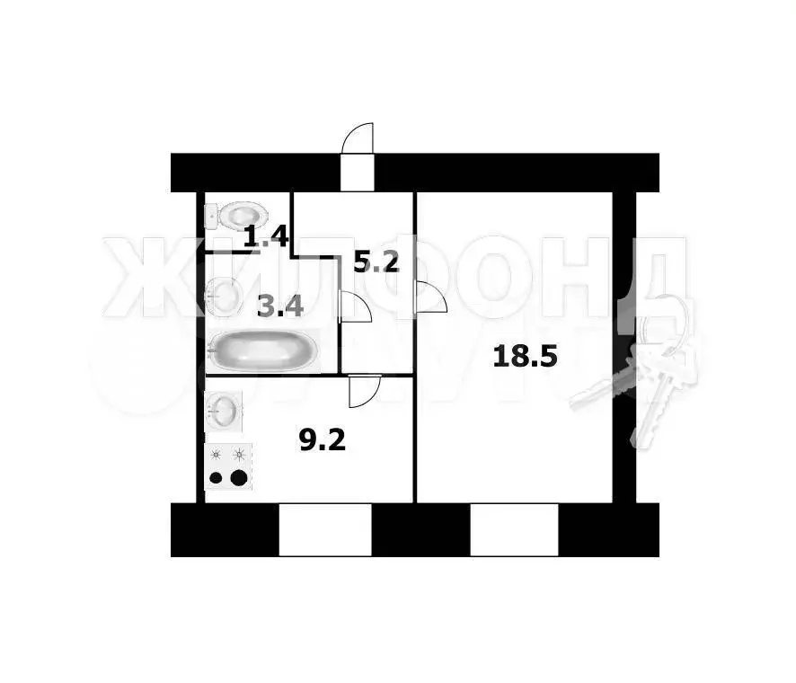 1-к. квартира, 37,2 м, 5/9 эт. - Фото 0