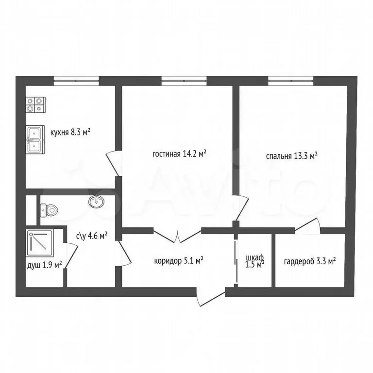 2-к. квартира, 53 м, 5/6 эт. - Фото 0