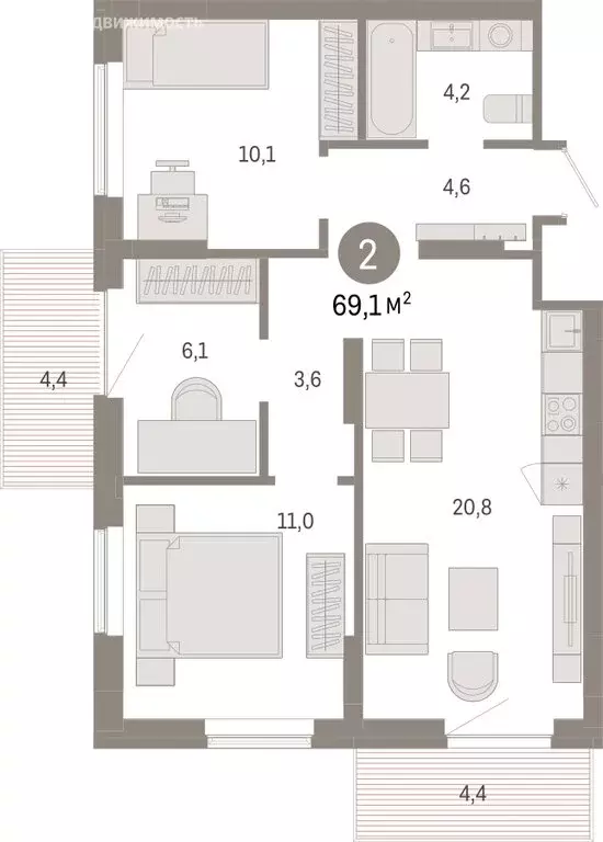 3-комнатная квартира: Омск, Кировский округ (69.09 м) - Фото 1