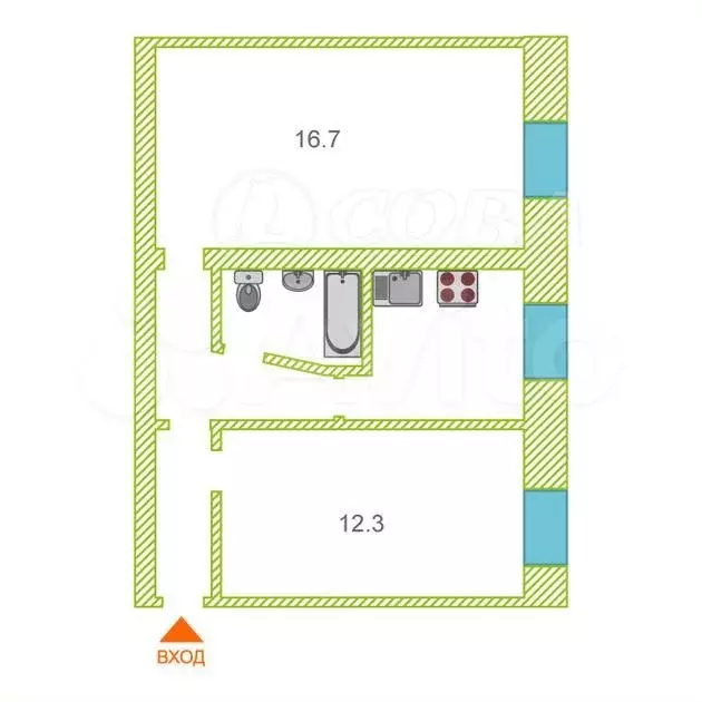 2-к. квартира, 41 м, 3/5 эт. - Фото 0