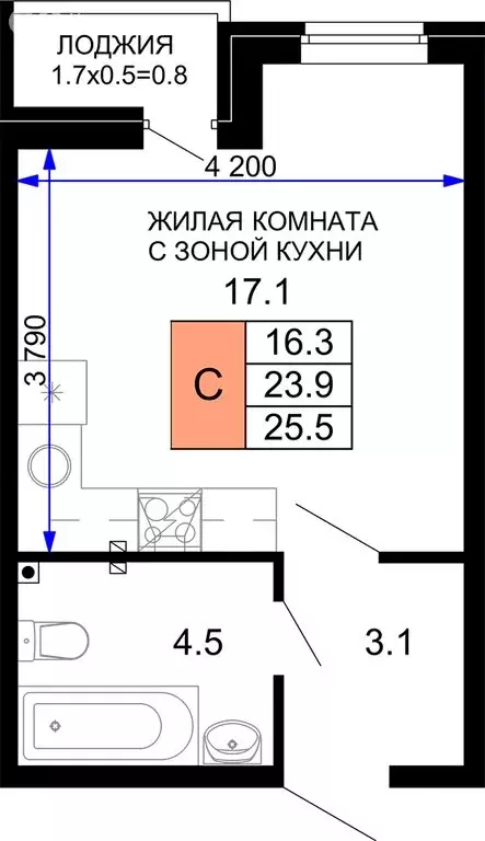 1-комнатная квартира: Краснодар, жилой комплекс Дыхание (25.5 м) - Фото 0