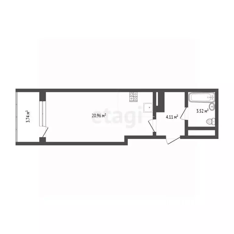 Студия Тюменская область, Тюмень ул. Раушана Абдуллина, 6к1 (28.8 м) - Фото 1