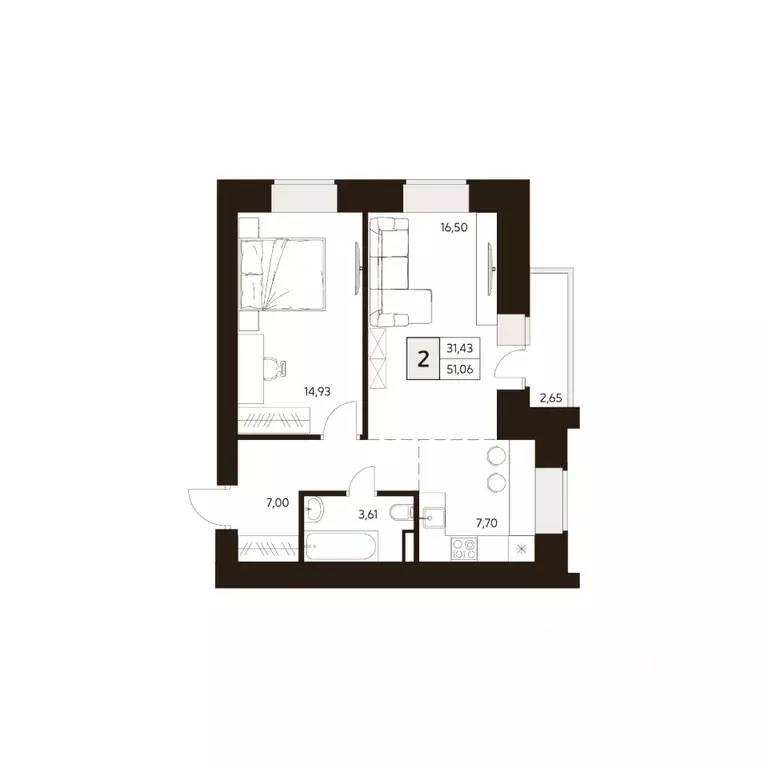 2-к кв. Башкортостан, Уфа ул. Ахметова, 296/2 (51.06 м) - Фото 1