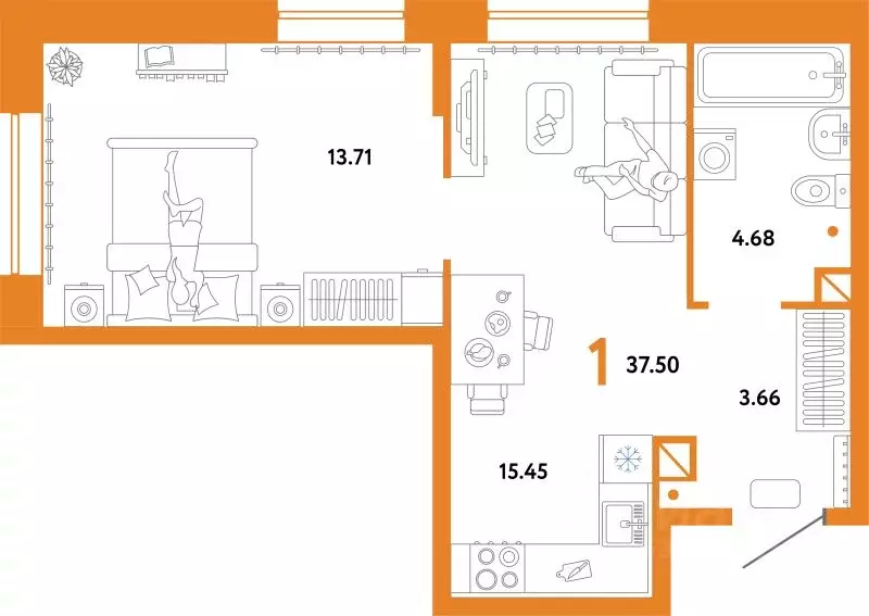 1-к кв. Тюменская область, Тюмень Интернациональная ул., 199к10 (37.31 ... - Фото 1