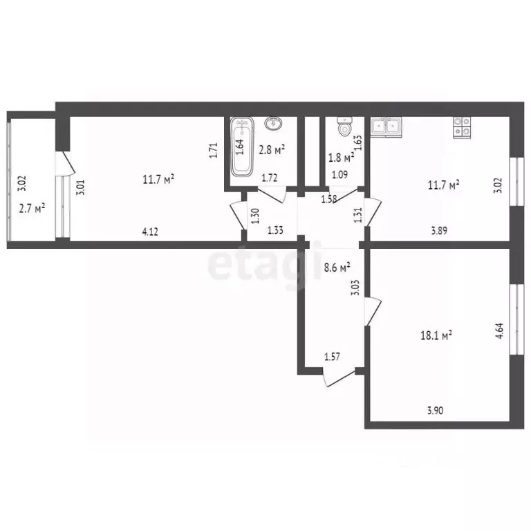 2-к кв. Ханты-Мансийский АО, Нягань 4-й мкр, 28 (54.7 м) - Фото 1