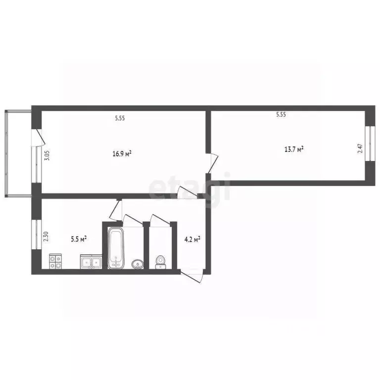 2-к кв. Архангельская область, Новодвинск ул. 3-й Пятилетки, 29к2 ... - Фото 1