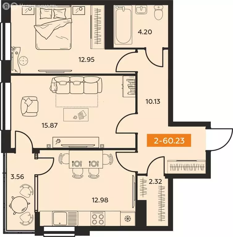 2-комнатная квартира: Иваново, проспект Ленина, 55В (60.23 м) - Фото 1