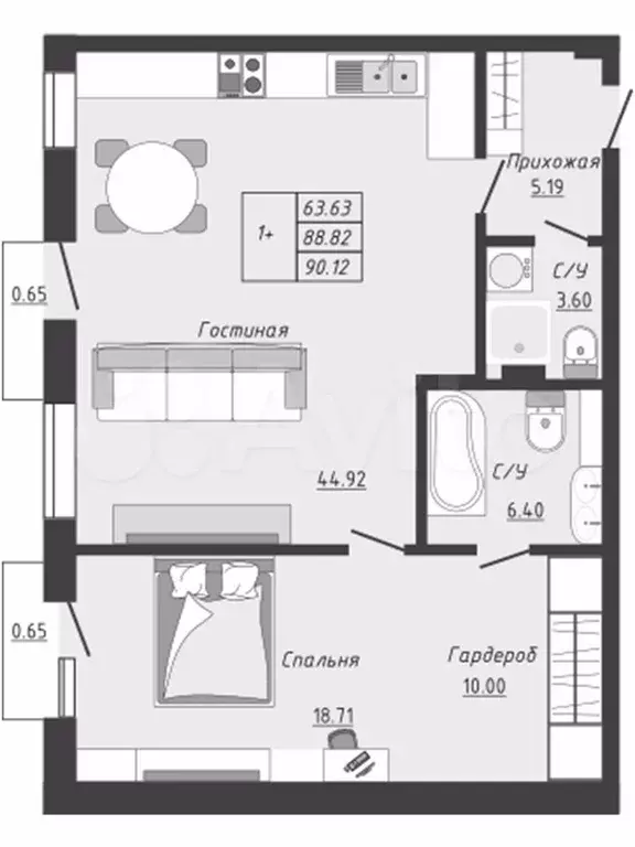 3-к. квартира, 90 м, 4/4 эт. - Фото 1
