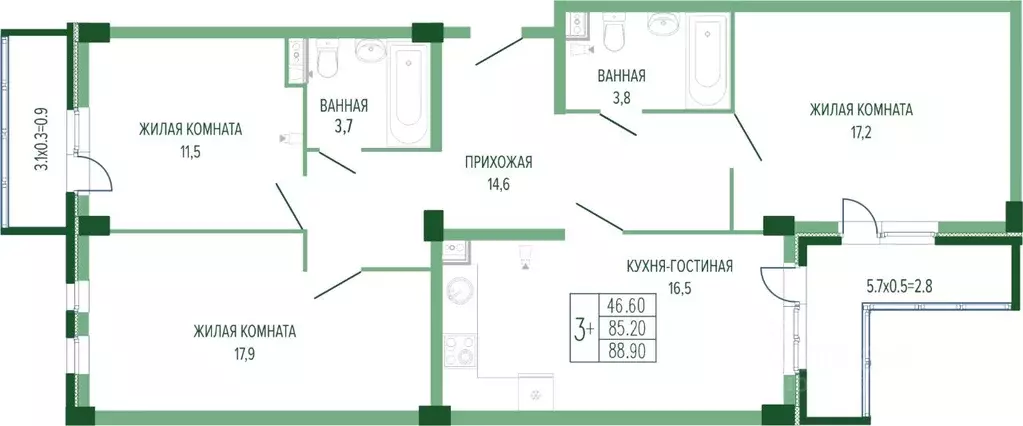 3-к кв. Краснодарский край, Краснодар Круговая ул., 4/1 (91.03 м) - Фото 0