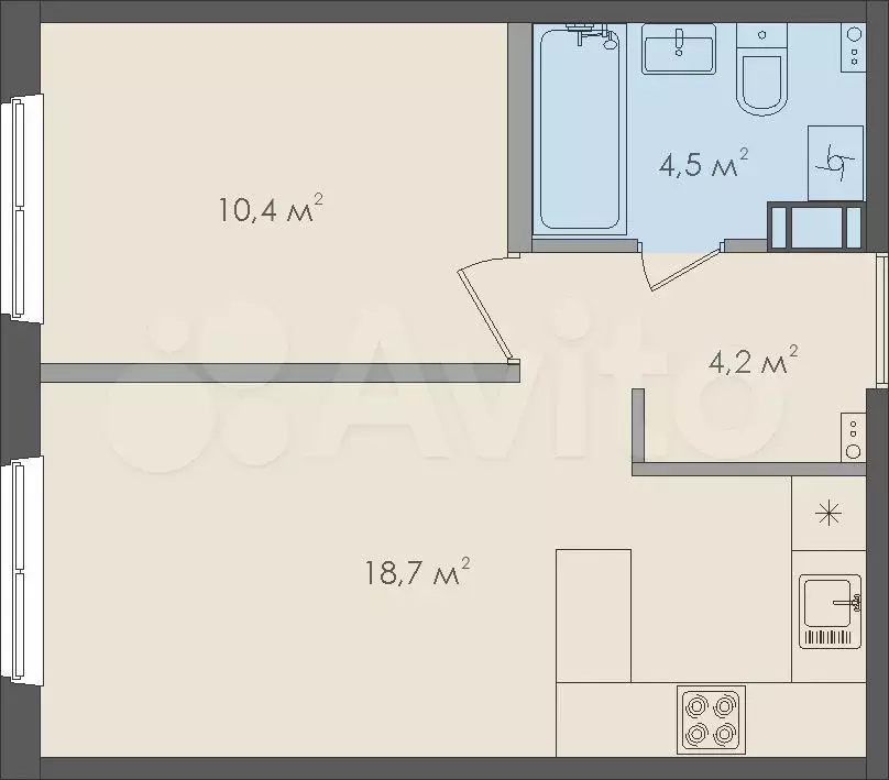 1-к. квартира, 37,8 м, 6/9 эт. - Фото 1