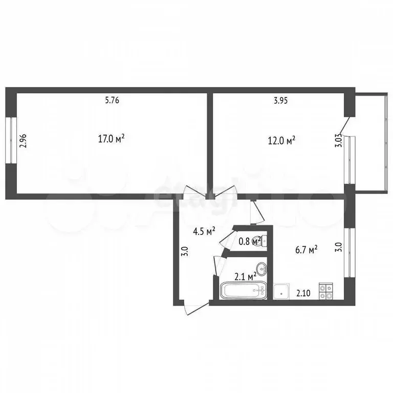 2-к. квартира, 44 м, 5/5 эт. - Фото 0