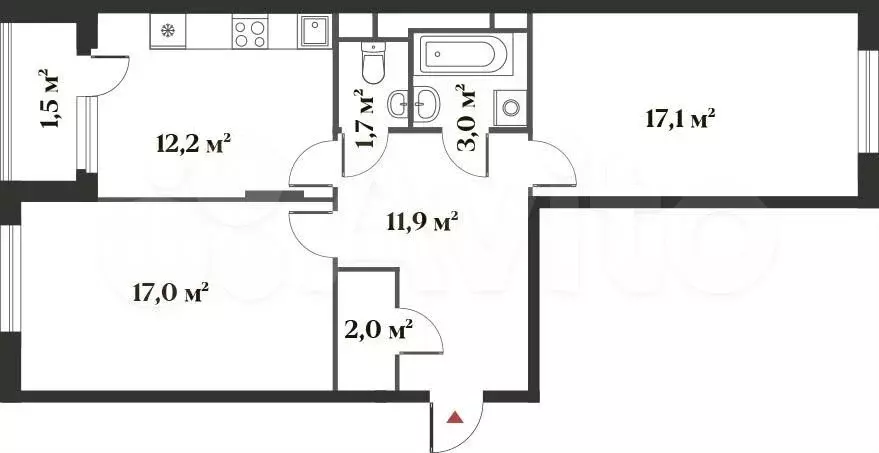 2-к. квартира, 65 м, 3/6 эт. - Фото 0