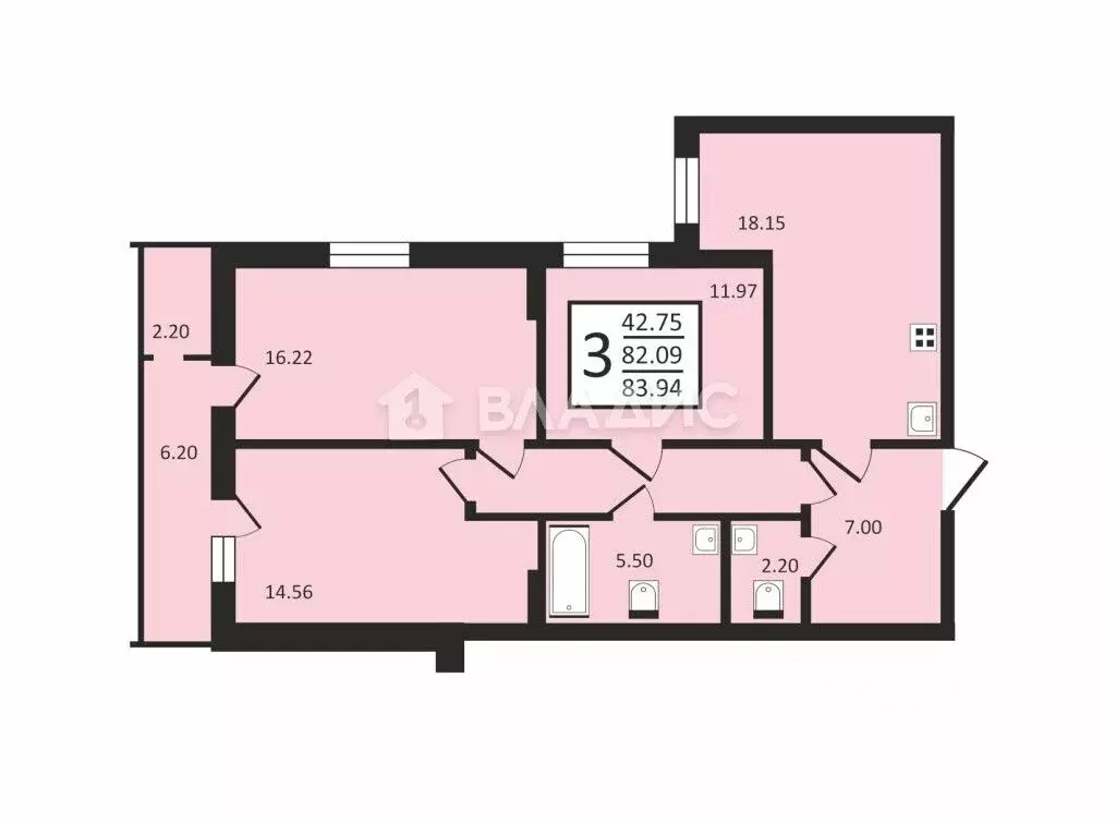 3-к кв. Воронежская область, Воронеж Донбасская ул., 25к2 (82.7 м) - Фото 1