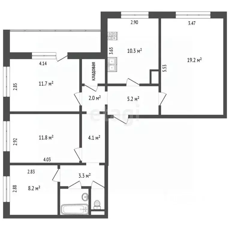 4-к кв. Вологодская область, Вологда Ярославская ул., 17 (81.3 м) - Фото 2