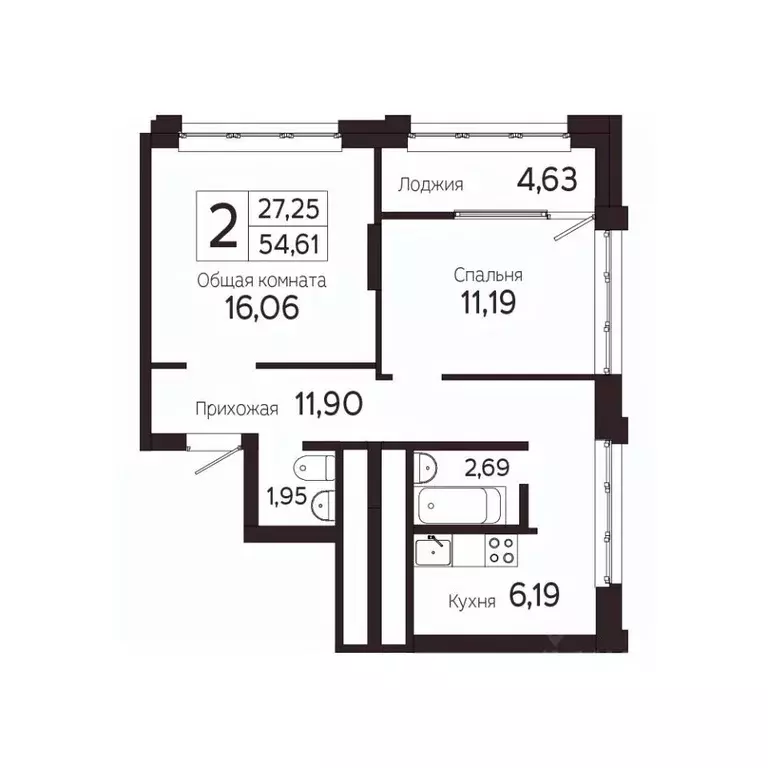 2-к кв. Томская область, Томск Комсомольский просп., 48Б (52.3 м) - Фото 0