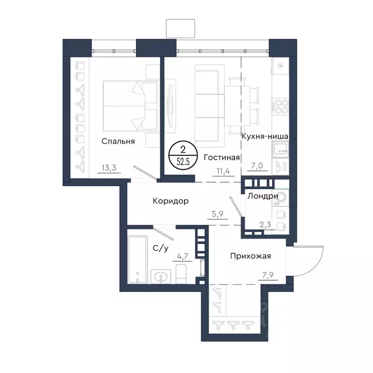 2-к кв. Красноярский край, Красноярск Чижи жилой комплекс (52.5 м) - Фото 1