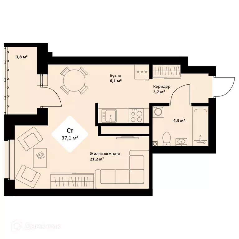 Продаётся квартира-студия, 37.2 м - Фото 0