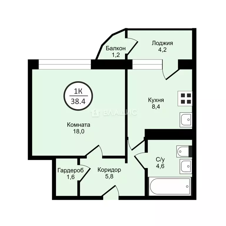 1-комнатная квартира: Московский, улица Никитина, 6 (38.4 м) - Фото 0