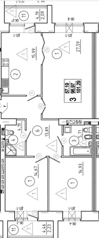 3-к кв. Омская область, Омск Старгород мкр, ул. Шукшина, 8 (102.3 м) - Фото 1