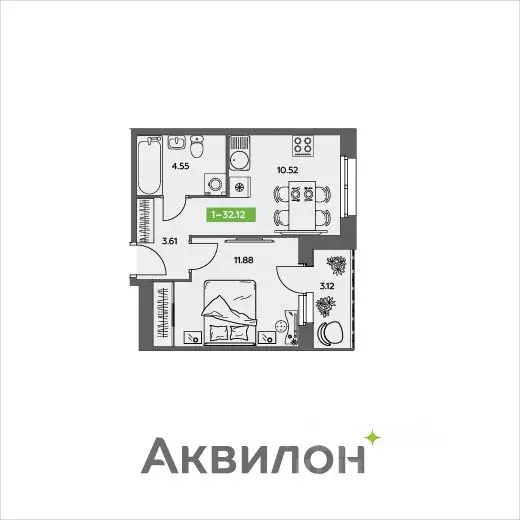 1-к кв. Архангельская область, Северодвинск  (32.12 м) - Фото 0