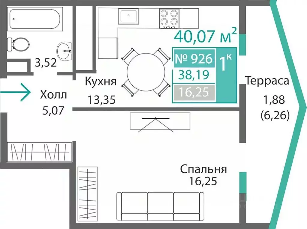 1-к кв. Крым, Симферополь Крымская роза мкр,  (40.07 м) - Фото 0