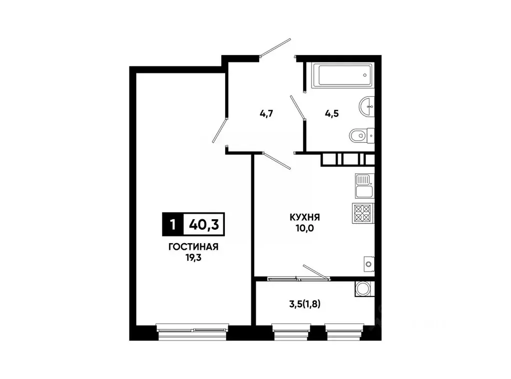 1-к кв. Ставропольский край, Ставрополь ул. Доваторцев, 179В (40.3 м) - Фото 1