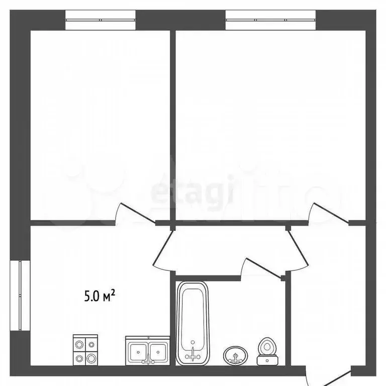 3-к. квартира, 44 м, 1/2 эт. - Фото 0