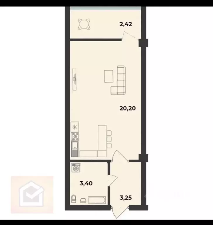 Студия Севастополь ул. Парковая, 15 (29.5 м) - Фото 2