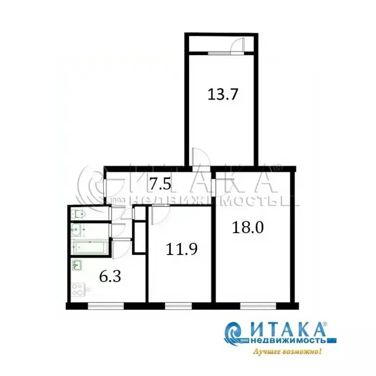 3-к кв. Санкт-Петербург ул. Кустодиева, 20К1 (60.7 м) - Фото 1