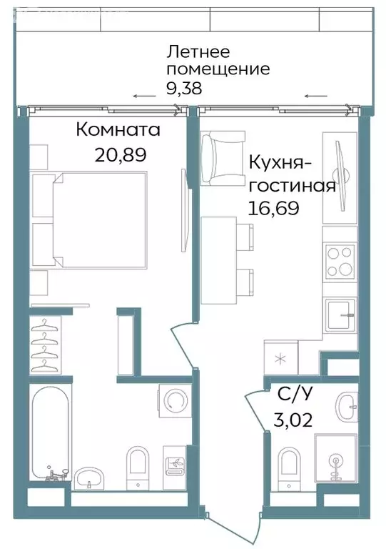 2-комнатная квартира: Республика Крым, Саки (49.98 м) - Фото 1