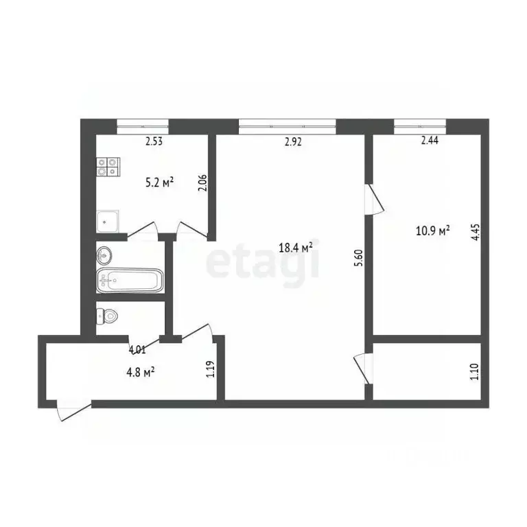 2-к кв. Тюменская область, Тюмень ул. Мельникайте, 101 (45.5 м) - Фото 2