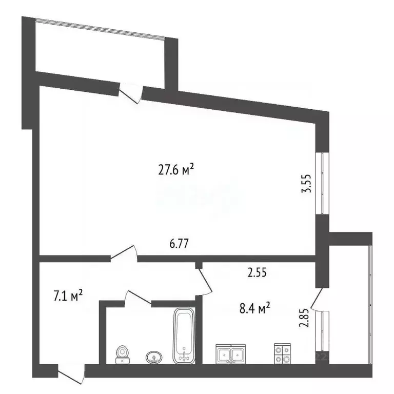 1-к кв. Вологодская область, Вологда ул. Гагарина, 80 (46.5 м) - Фото 2