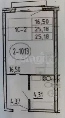 Апартаменты-студия, 25 м, 12/19 эт. - Фото 0