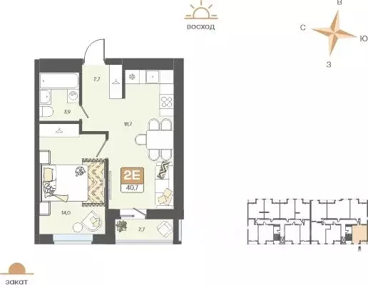 2-к кв. Белгородская область, Белгород Жемчужина жилой комплекс (40.7 ... - Фото 2