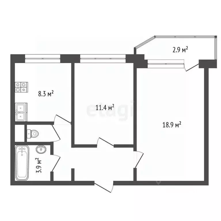 2-к кв. Москва пер. Ангелов, 8 (50.4 м) - Фото 1