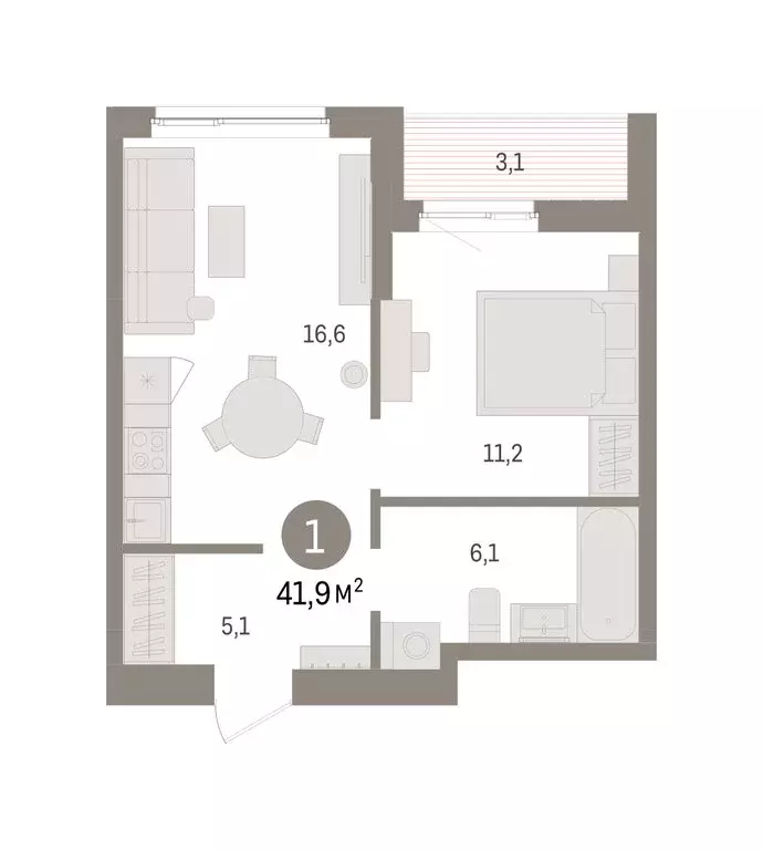 1-комнатная квартира: Пермь, микрорайон Крохалева (41.94 м) - Фото 2