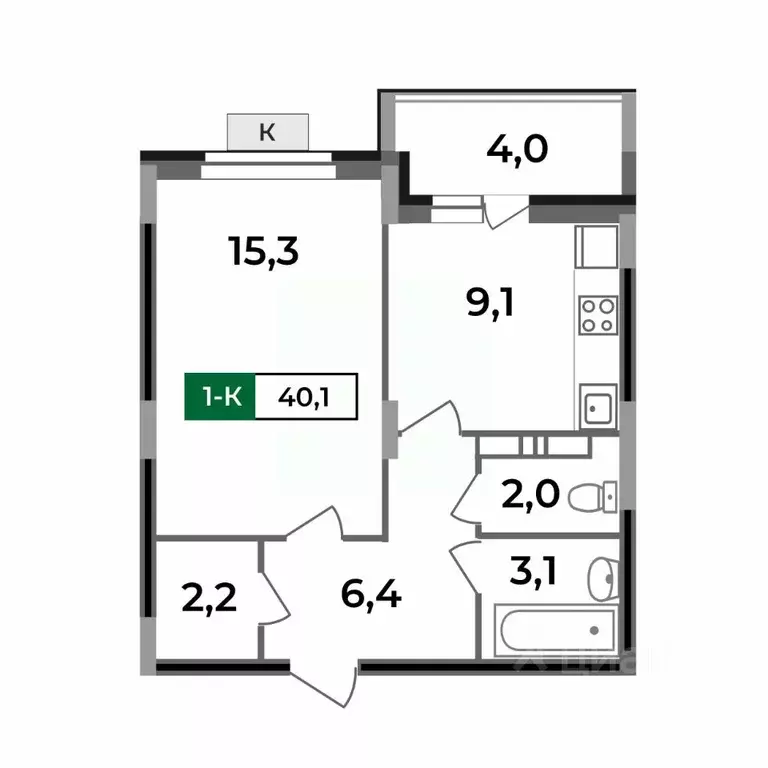 1-к кв. Владимирская область, Ковров Еловая ул., 82 (40.1 м) - Фото 0