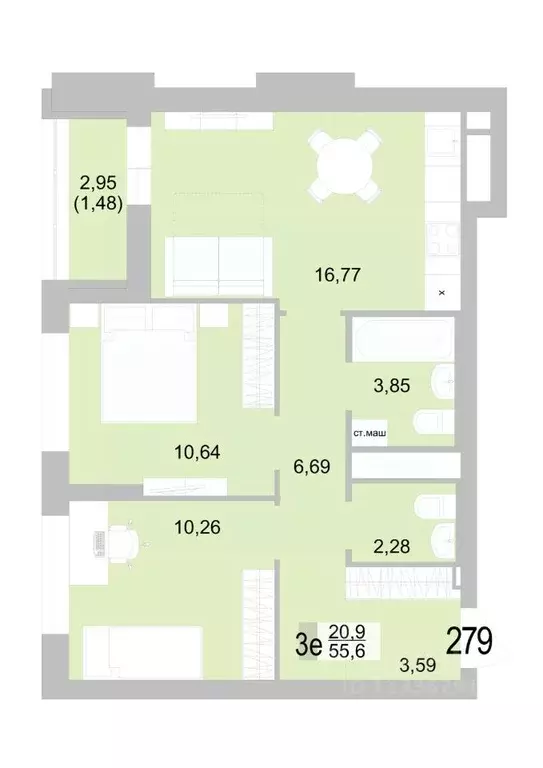 2-к кв. Свердловская область, Екатеринбург ул. Черкасская, 5к2 (57.04 ... - Фото 1