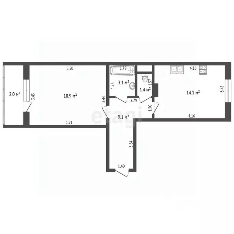 1-к кв. Мордовия, Саранск Лямбирское ш., 21 (46.6 м) - Фото 2