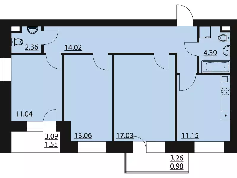 3-к квартира, 75.58 м - Фото 0