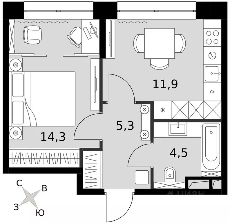 1-к кв. Москва Сидней Сити жилой комплекс, к2/1 (36.0 м) - Фото 2