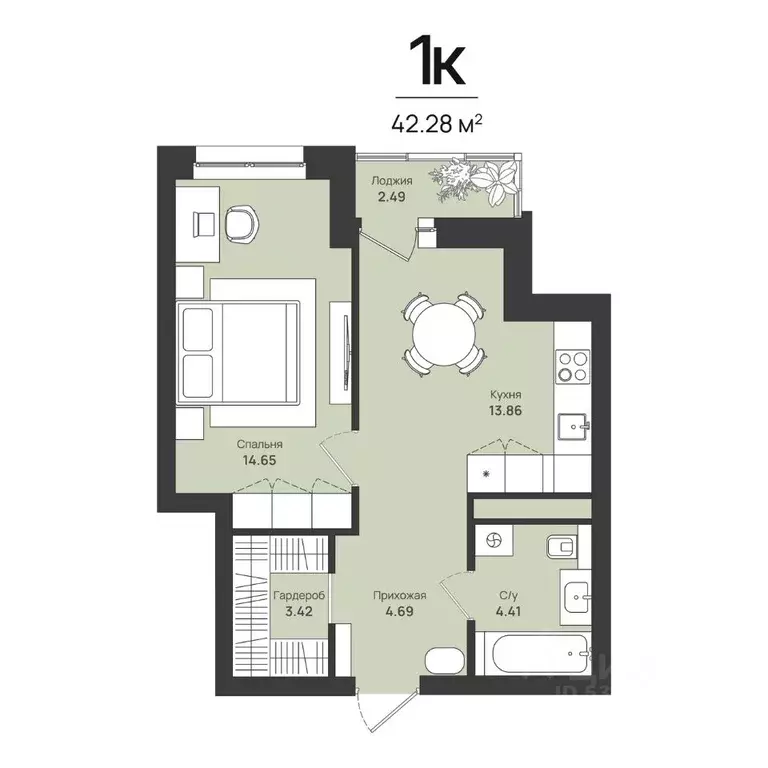 1-к кв. Пермский край, Пермь Уинская ул., 54 (42.28 м) - Фото 1