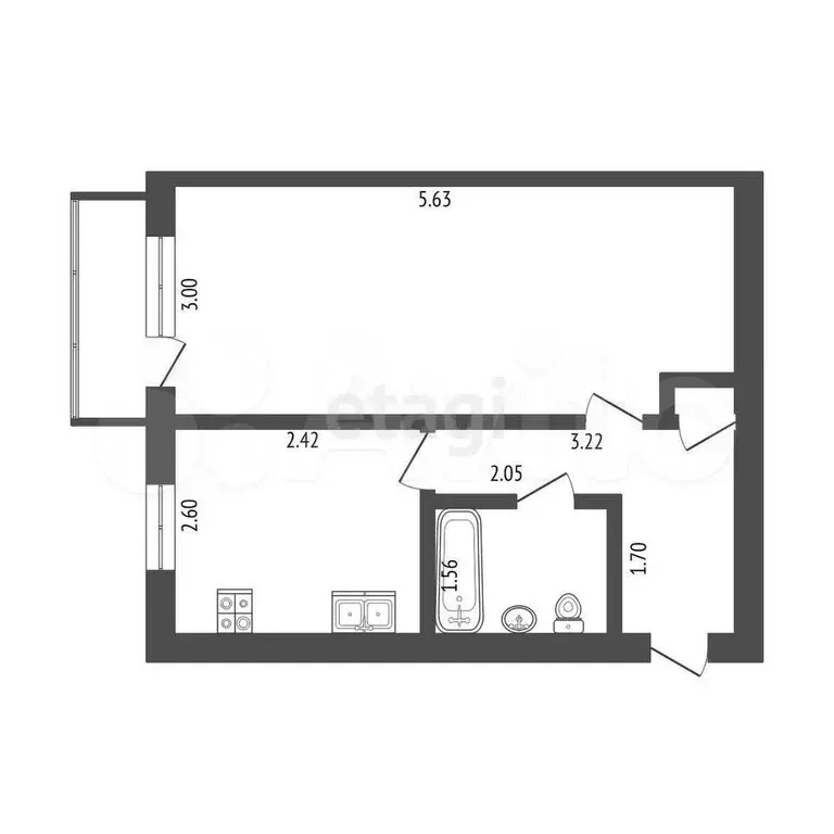 1-к. квартира, 32 м, 3/5 эт. - Фото 0