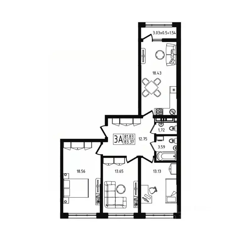 3-к кв. Адыгея, Майкоп ул. К.А. Васильева, 1к4 (83.37 м) - Фото 2