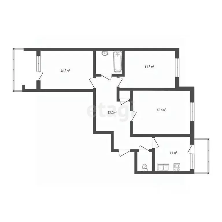 3-к кв. Крым, Симферополь ул. Дыбенко (71.5 м) - Фото 1