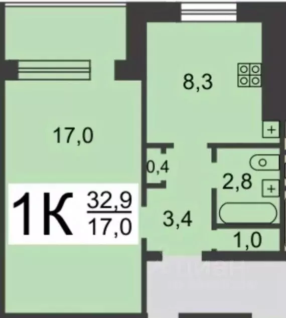 1-к кв. Нижегородская область, Нижний Новгород Южное ш., 2Б (32.9 м) - Фото 1