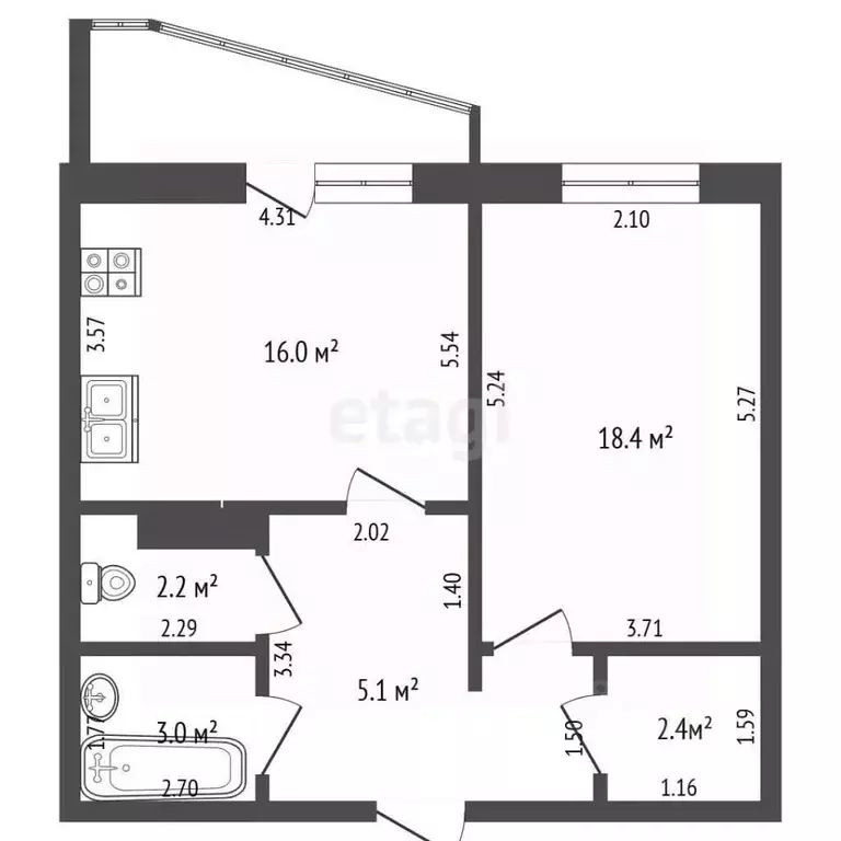 1-к кв. Чувашия, Чебоксары Ярмарочная ул., 19к4 (50.2 м) - Фото 2